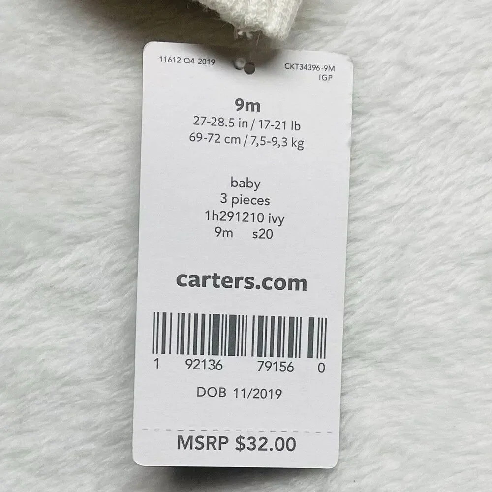 Carter's Baby Boy 3 Piece Crab Striped Zipper Hoodie Bodysuit Joggers Size 9M